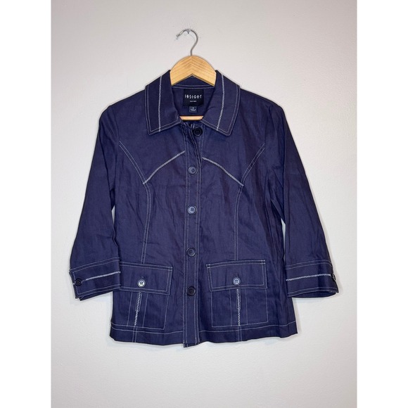 Insight New York Pants - Insight New York Womens Navy Linen Blend Pant Suit Set Contrast Stitch Size‎ 4